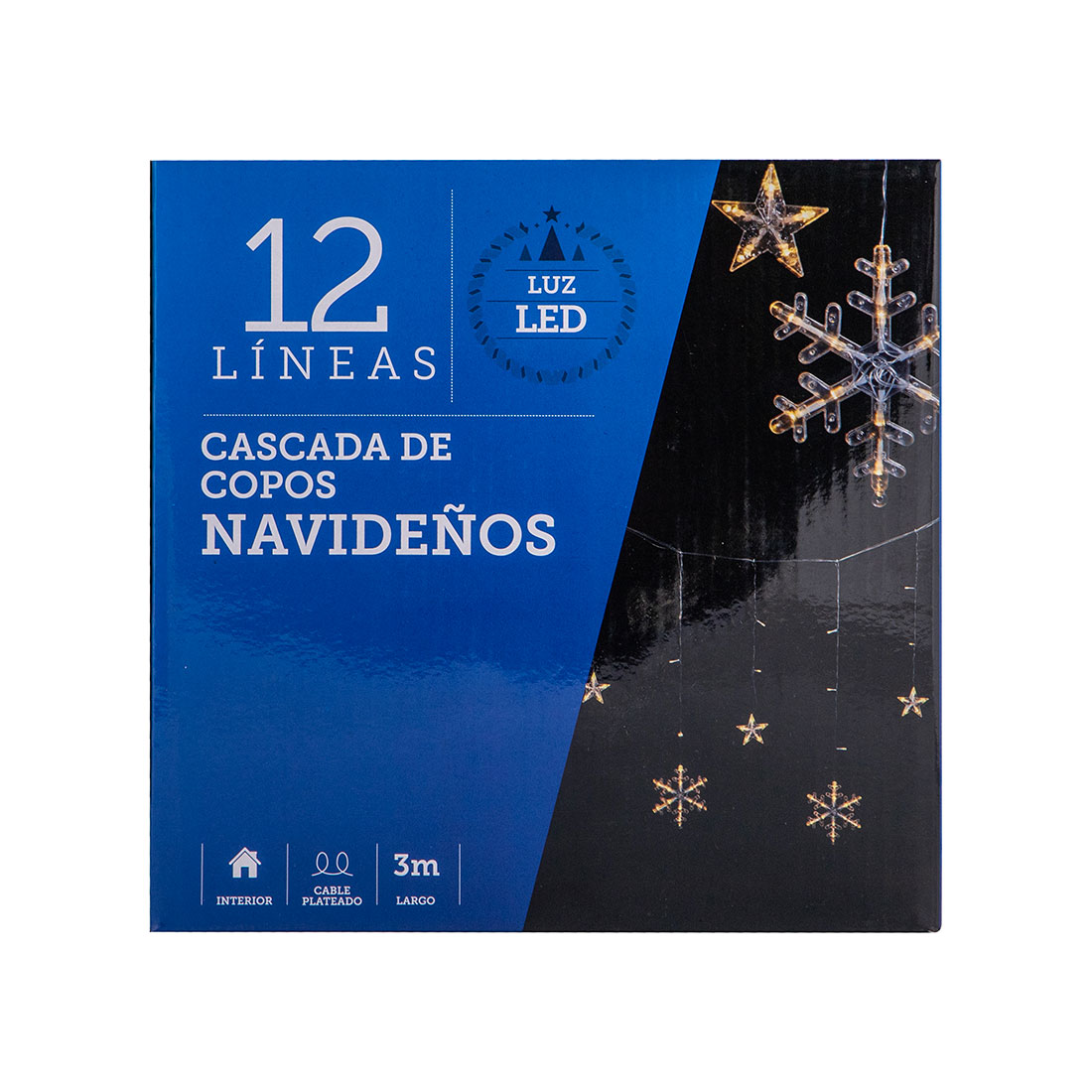 Luces navideñas cascada copos  3m 12unds