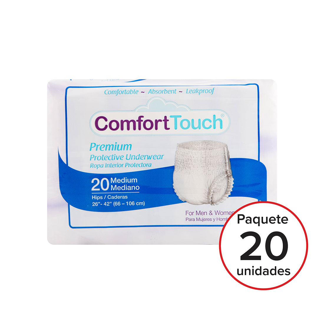 Pañal adulto pull up unisex Comfort Touch M 20unds